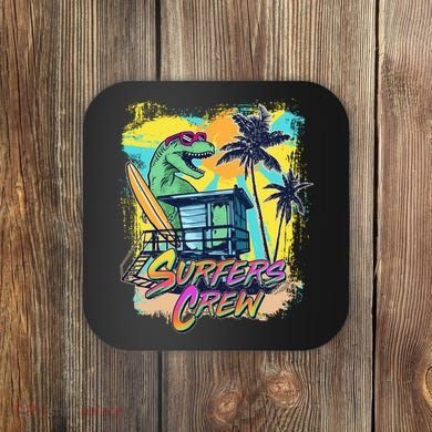Retro 80s Eighties TRex Dinosaur Surfers Crew Coaster