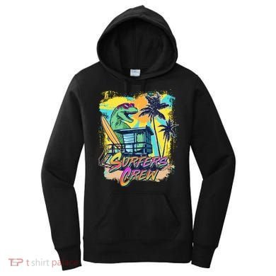 Retro 80s Eighties TRex Dinosaur Surfers Crew Women's Hoodie