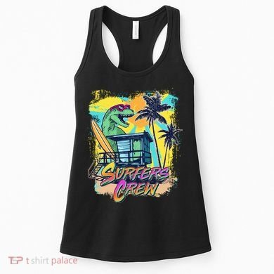 Retro 80s Eighties TRex Dinosaur Surfers Crew Women's Tank Top