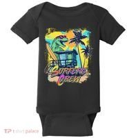 Retro 80s Eighties TRex Dinosaur Surfers Crew Baby Bodysuit thumb 0