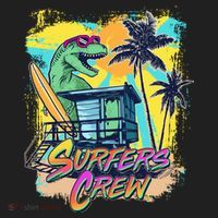 Retro 80s Eighties TRex Dinosaur Surfers Crew Hat thumb 2