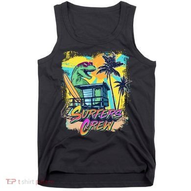 Retro 80s Eighties TRex Dinosaur Surfers Crew Tank Top