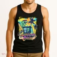 Retro 80s Eighties TRex Dinosaur Surfers Crew Tank Top thumb 3