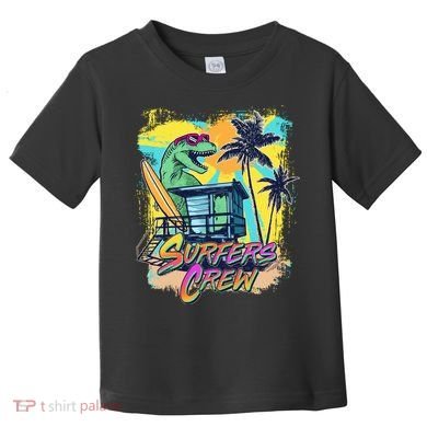 Retro 80s Eighties TRex Dinosaur Surfers Crew Toddler T-Shirt