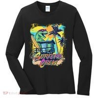 Retro 80s Eighties TRex Dinosaur Surfers Crew Women's Long Sleeve Shirt thumb 0