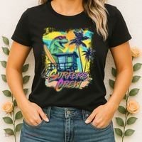 Retro 80s Eighties TRex Dinosaur Surfers Crew Women's T-Shirt thumb 2