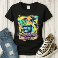 Retro 80s Eighties TRex Dinosaur Surfers Crew Women's T-Shirt thumb 3