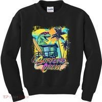 Retro 80s Eighties TRex Dinosaur Surfers Crew Kids Sweatshirt thumb 0