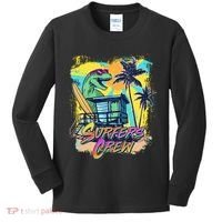 Retro 80s Eighties TRex Dinosaur Surfers Crew Kids Long Sleeve Shirt thumb 0