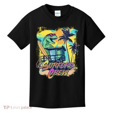 Retro 80s Eighties TRex Dinosaur Surfers Crew Kids T-Shirt