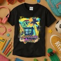 Retro 80s Eighties TRex Dinosaur Surfers Crew Kids T-Shirt thumb 3