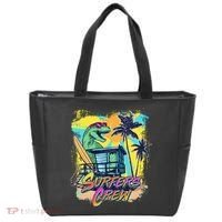 Retro 80s Eighties TRex Dinosaur Surfers Crew Tote Bag thumb 0