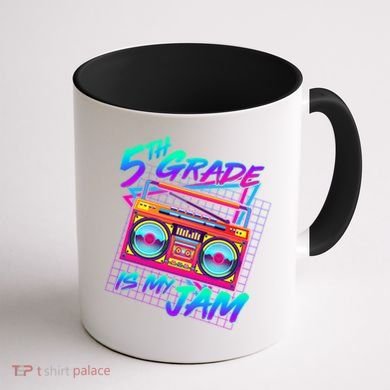 Retro 80's Fifth Grade Is My Jam Neon Boombox Coffee Mug back