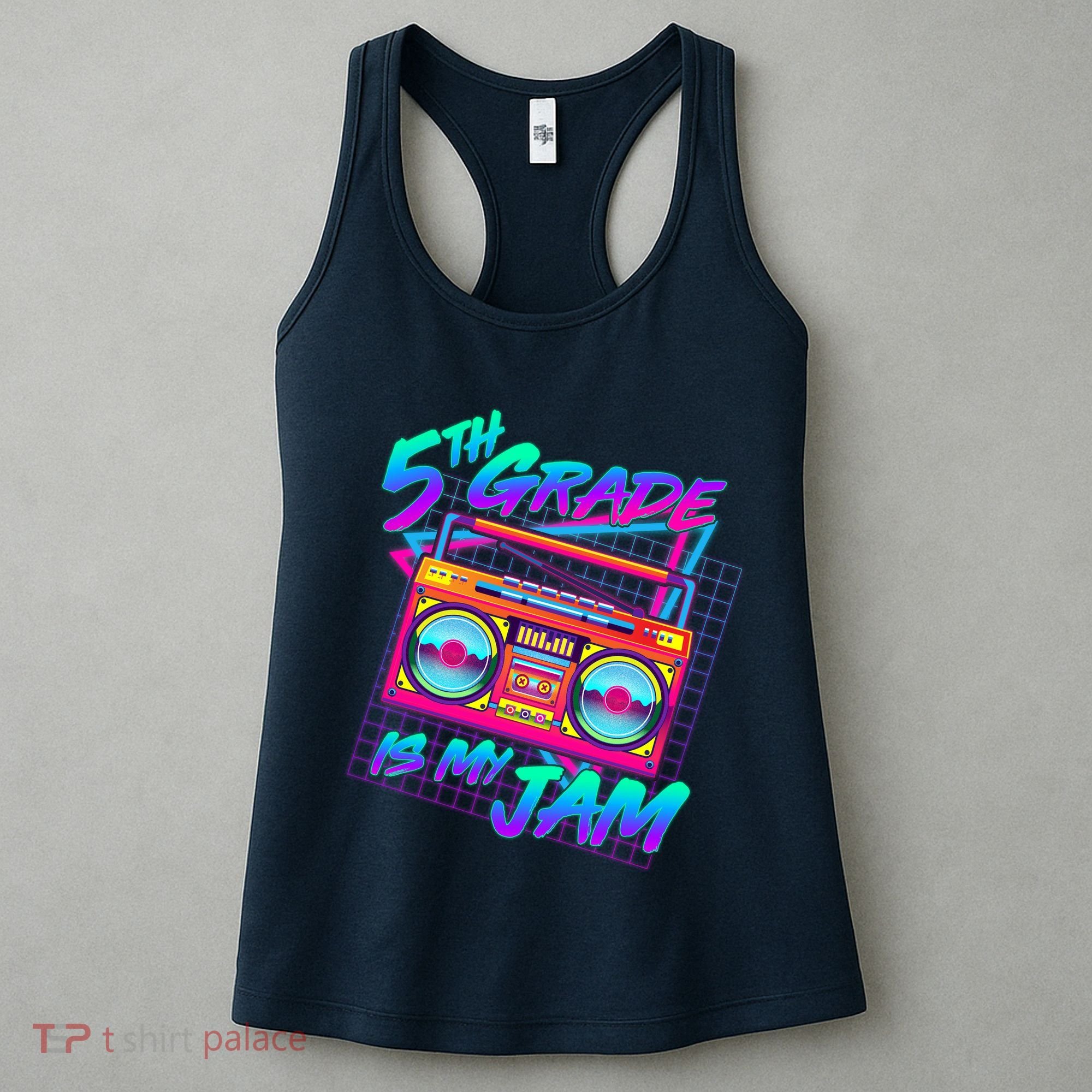 Retro 80's Fifth Grade Is My Jam Neon Boombox Women's Tank Top