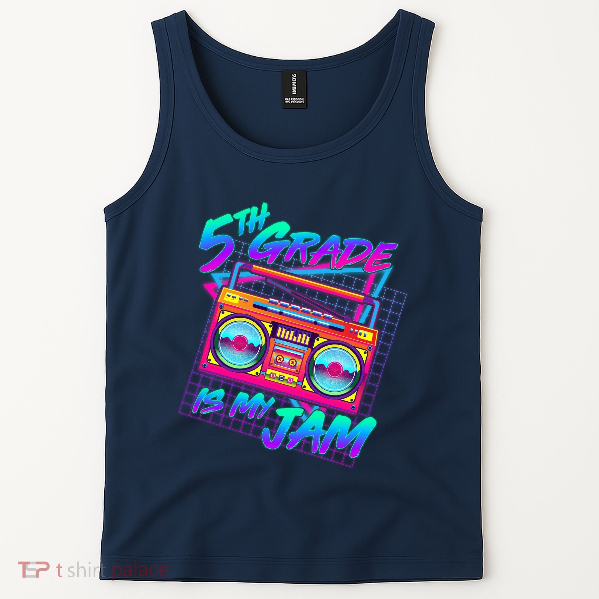 Retro 80's Fifth Grade Is My Jam Neon Boombox Tank Top