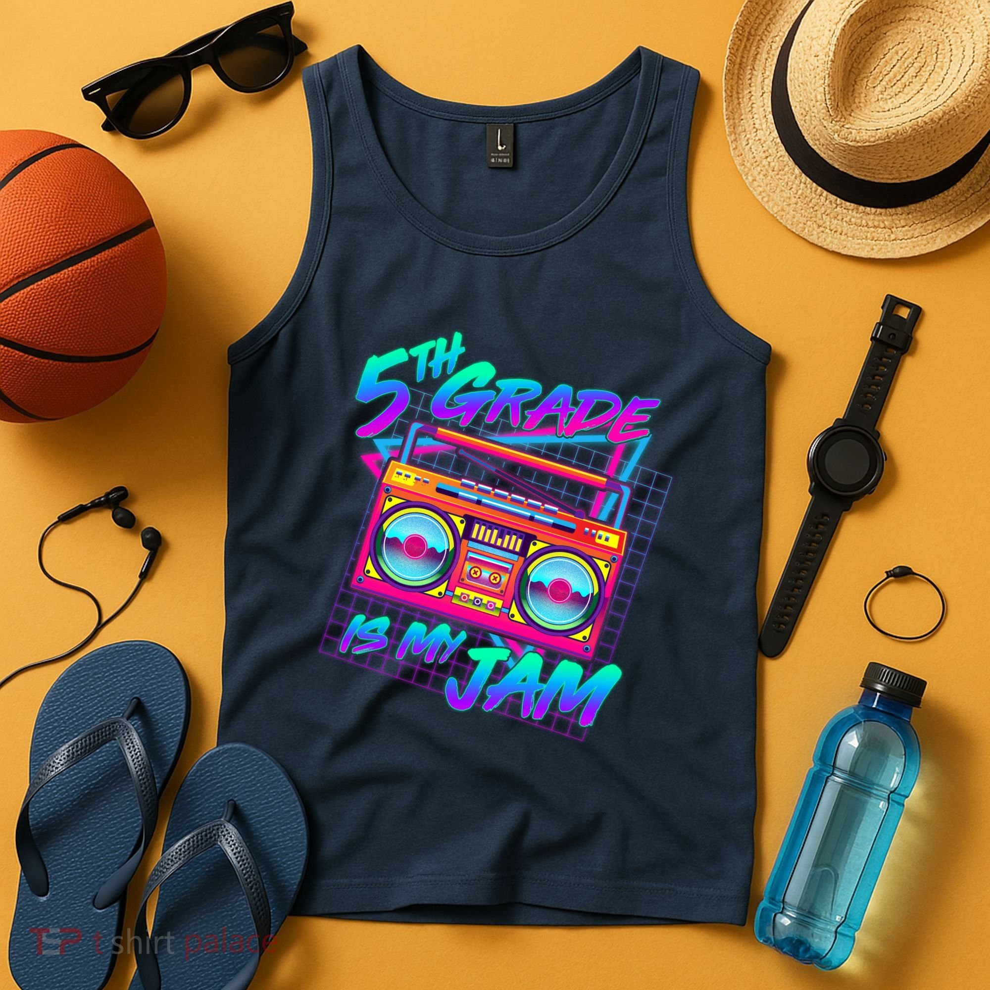 Retro 80's Fifth Grade Is My Jam Neon Boombox Tank Top