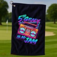 Retro 80's Fifth Grade Is My Jam Neon Boombox Golf Towel thumb 1