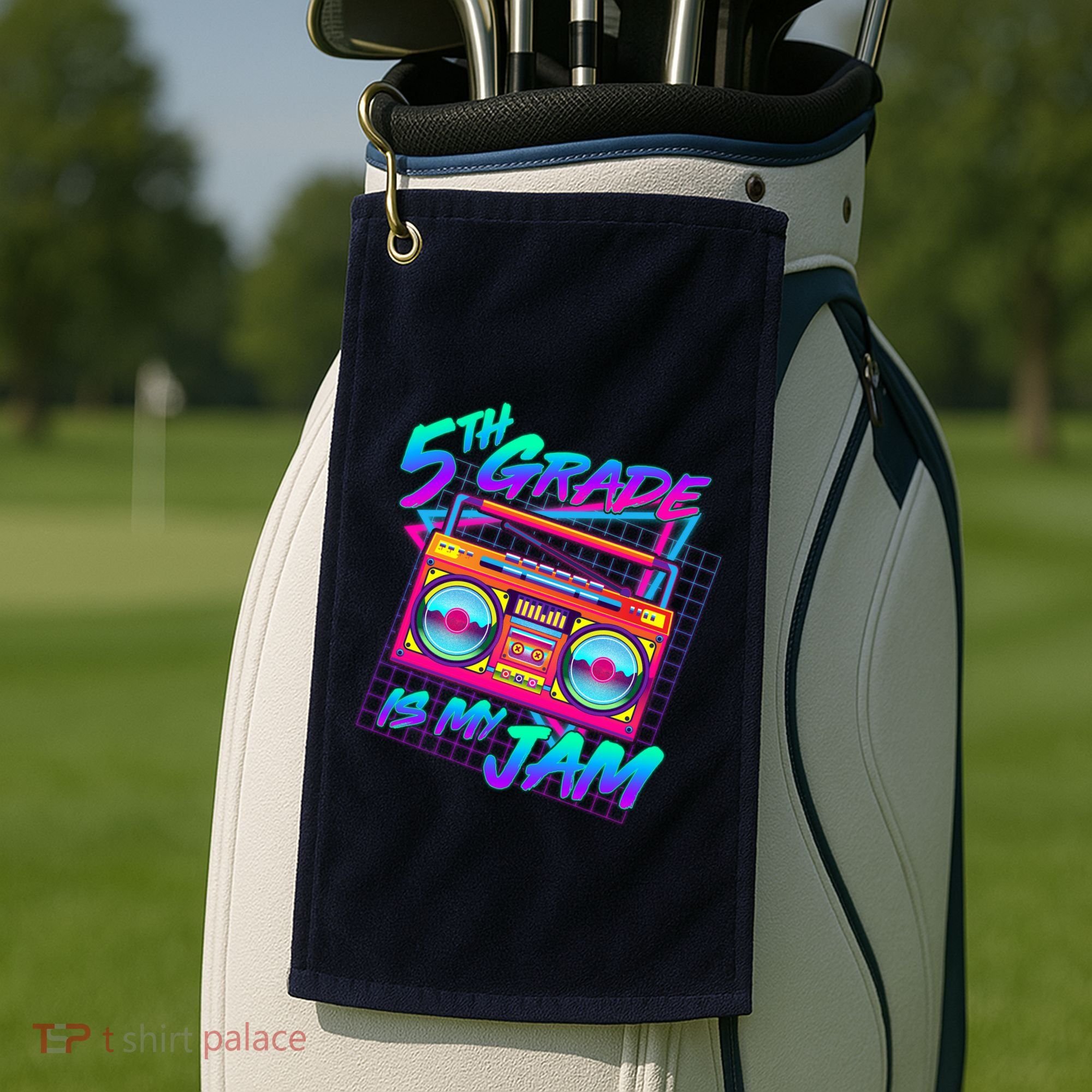 Retro 80's Fifth Grade Is My Jam Neon Boombox Golf Towel