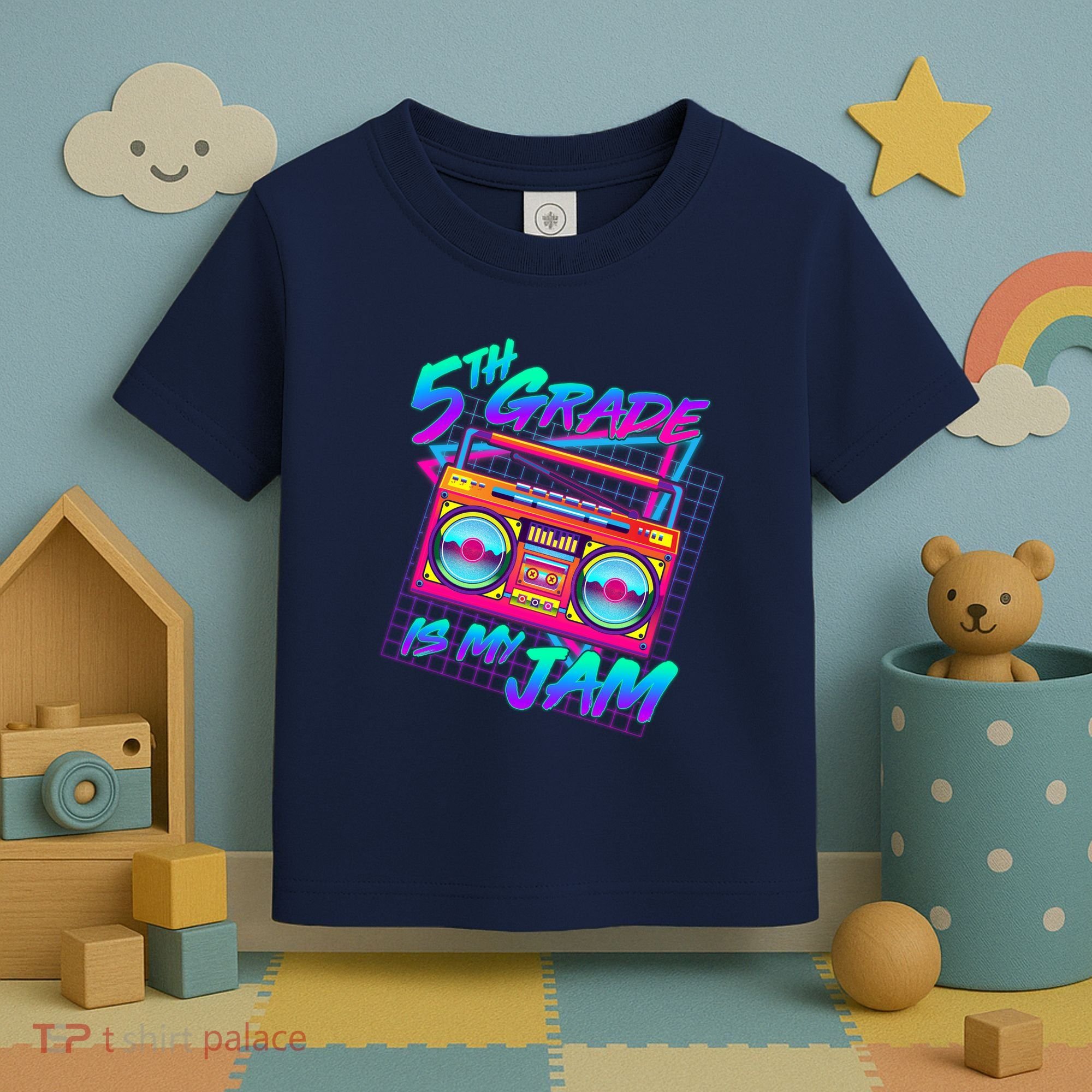 Retro 80's Fifth Grade Is My Jam Neon Boombox Toddler T-Shirt