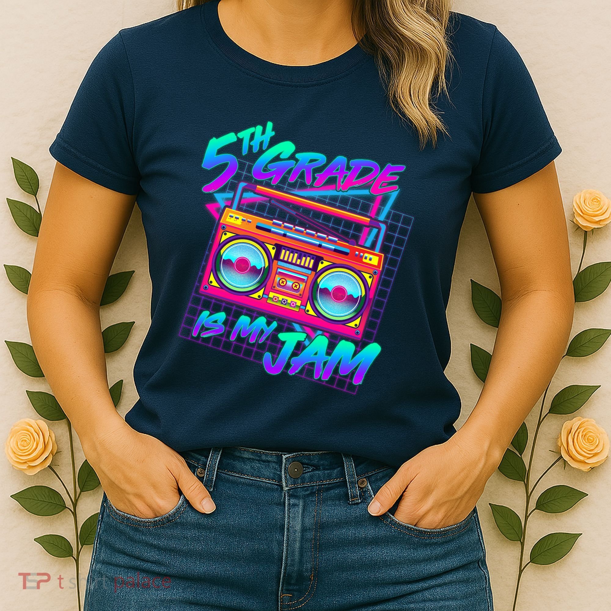 Retro 80's Fifth Grade Is My Jam Neon Boombox Women's T-Shirt
