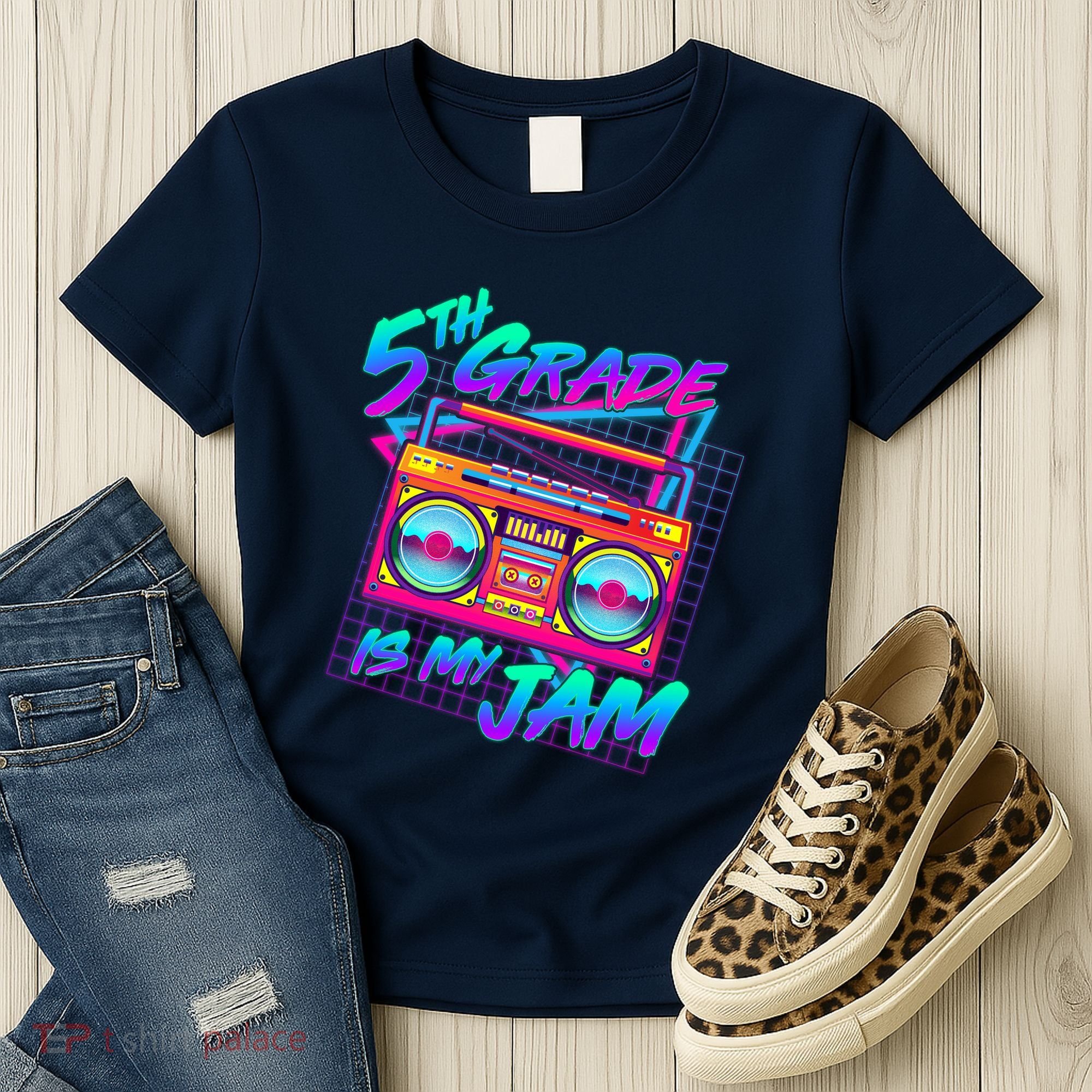 Retro 80's Fifth Grade Is My Jam Neon Boombox Women's T-Shirt