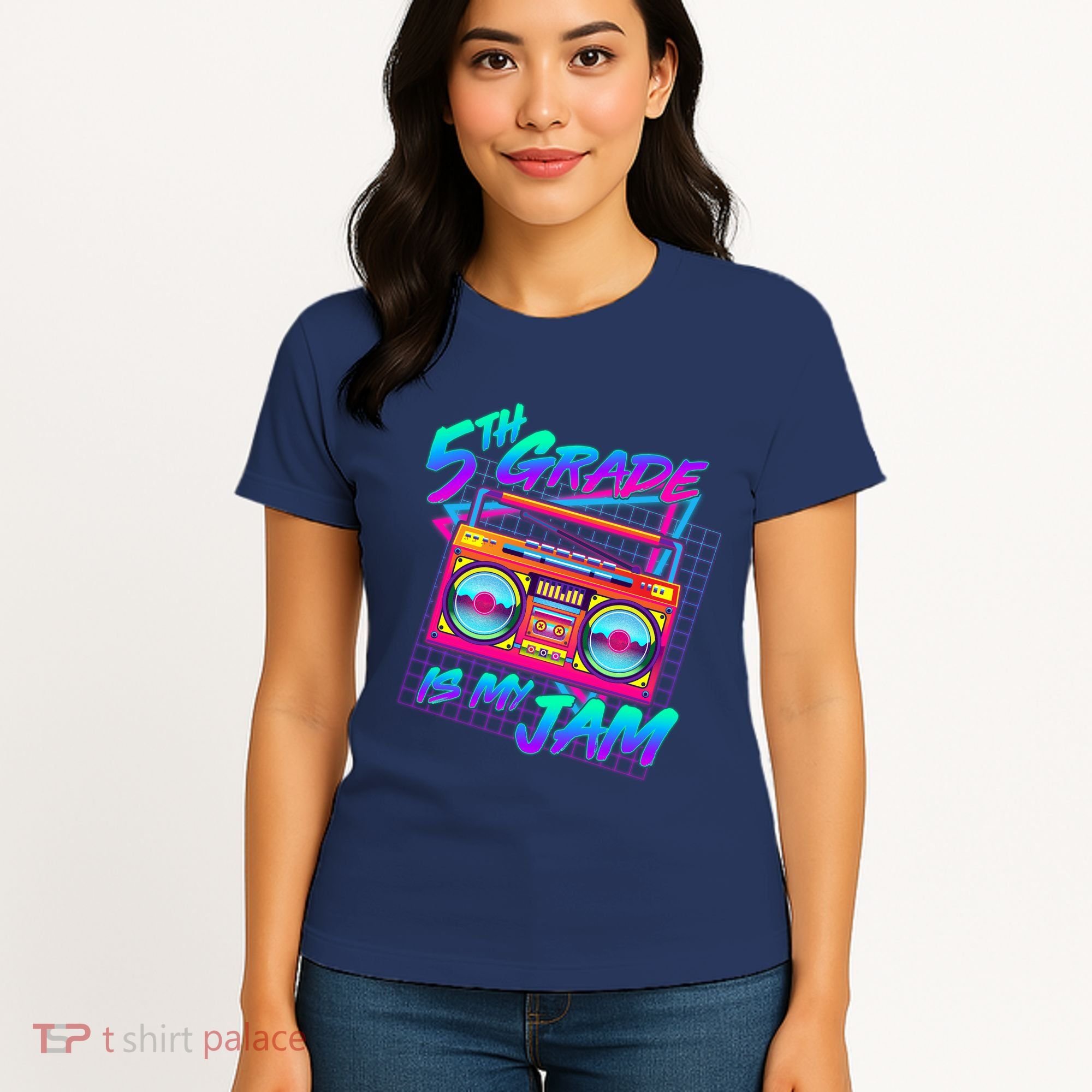 Retro 80's Fifth Grade Is My Jam Neon Boombox Women's T-Shirt