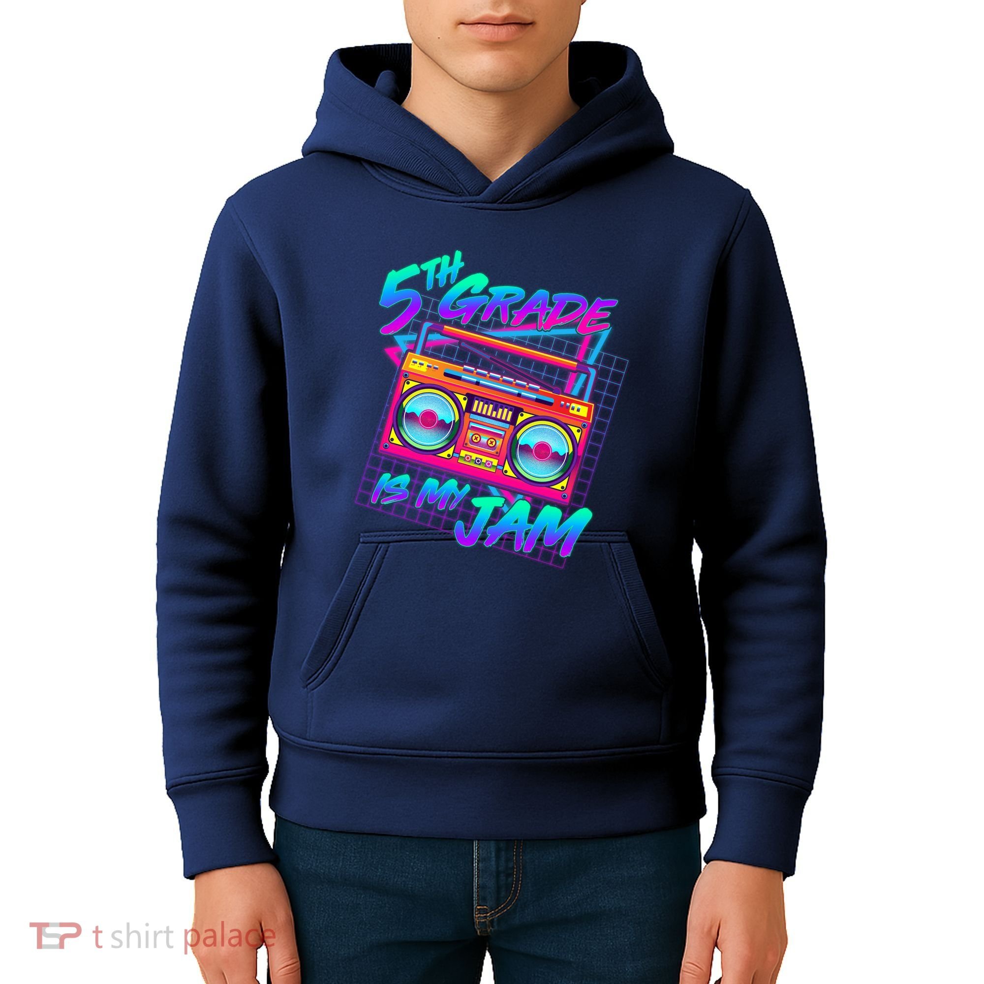 Retro 80's Fifth Grade Is My Jam Neon Boombox Kids Hoodie