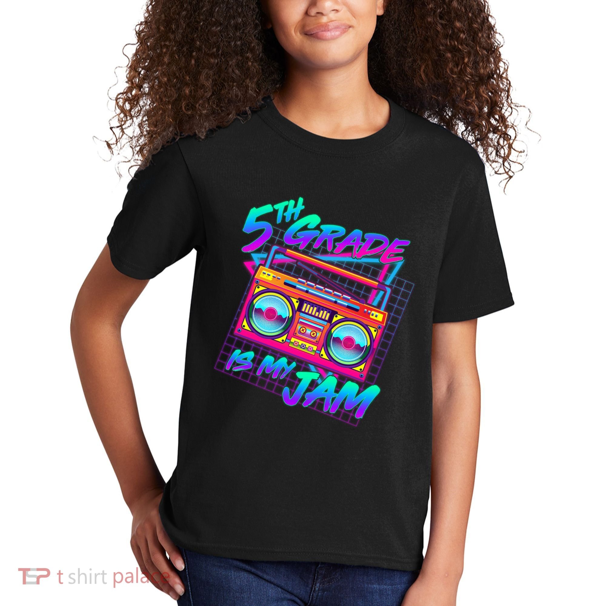 Retro 80's Fifth Grade Is My Jam Neon Boombox Kids T-Shirt
