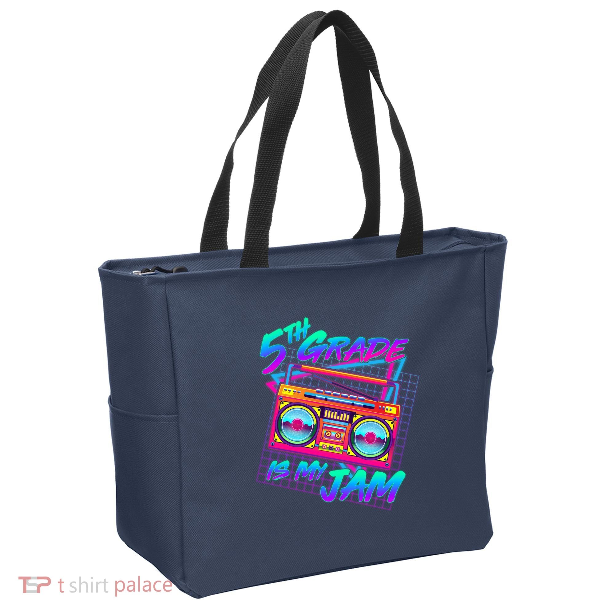 Retro 80's Fifth Grade Is My Jam Neon Boombox Tote Bag