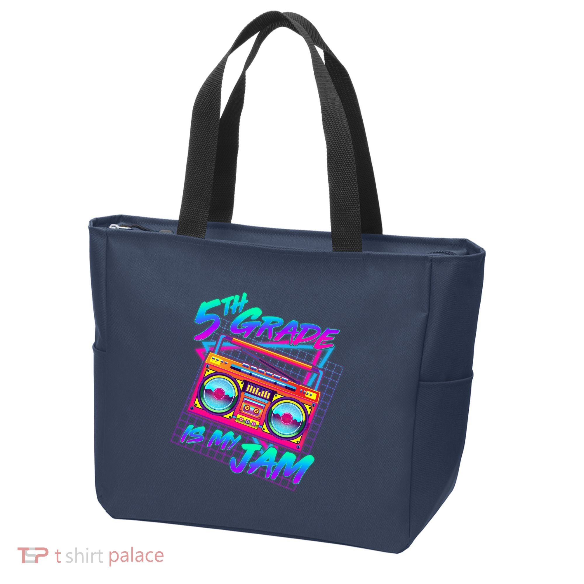Retro 80's Fifth Grade Is My Jam Neon Boombox Tote Bag
