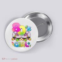 Retro 80's Girl Cute Roller Skates Button thumb 0
