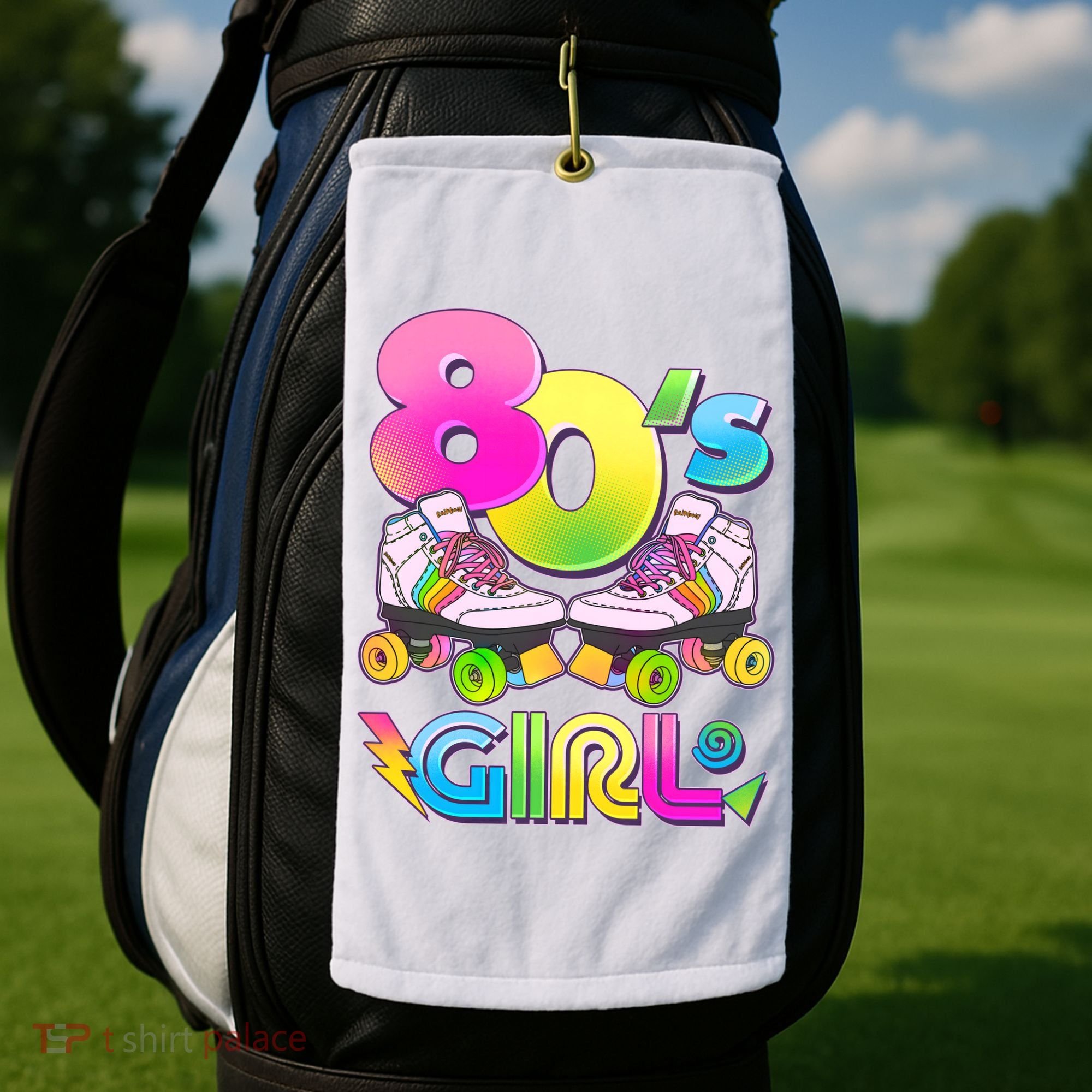 Retro 80's Girl Cute Roller Skates Golf Towel