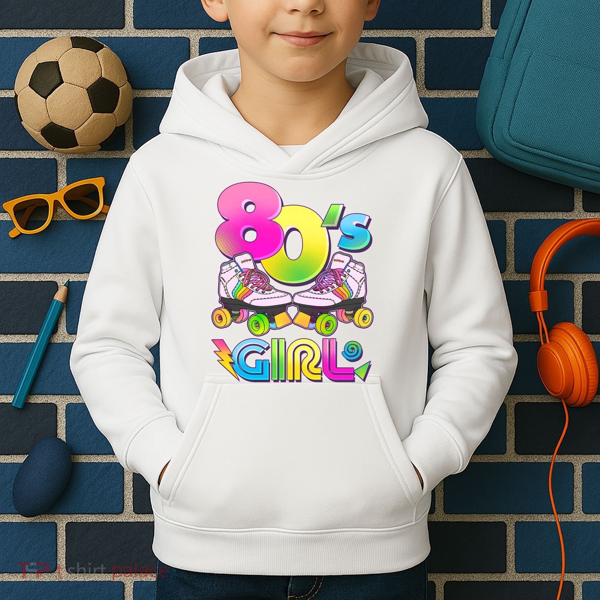Retro 80's Girl Cute Roller Skates Kids Hoodie