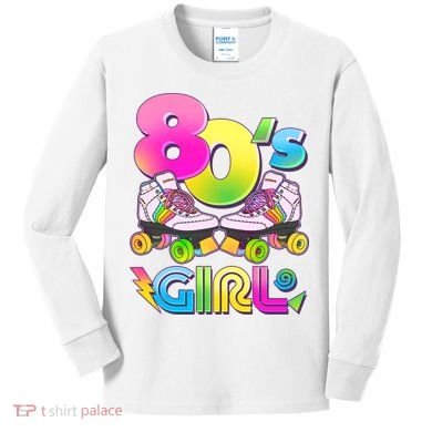 Retro 80's Girl Cute Roller Skates Kids Long Sleeve Shirt