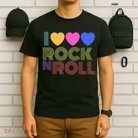 Retro 80s Hearts I Love Rock N Roll Music For Fans Young T-Shirt thumb 6