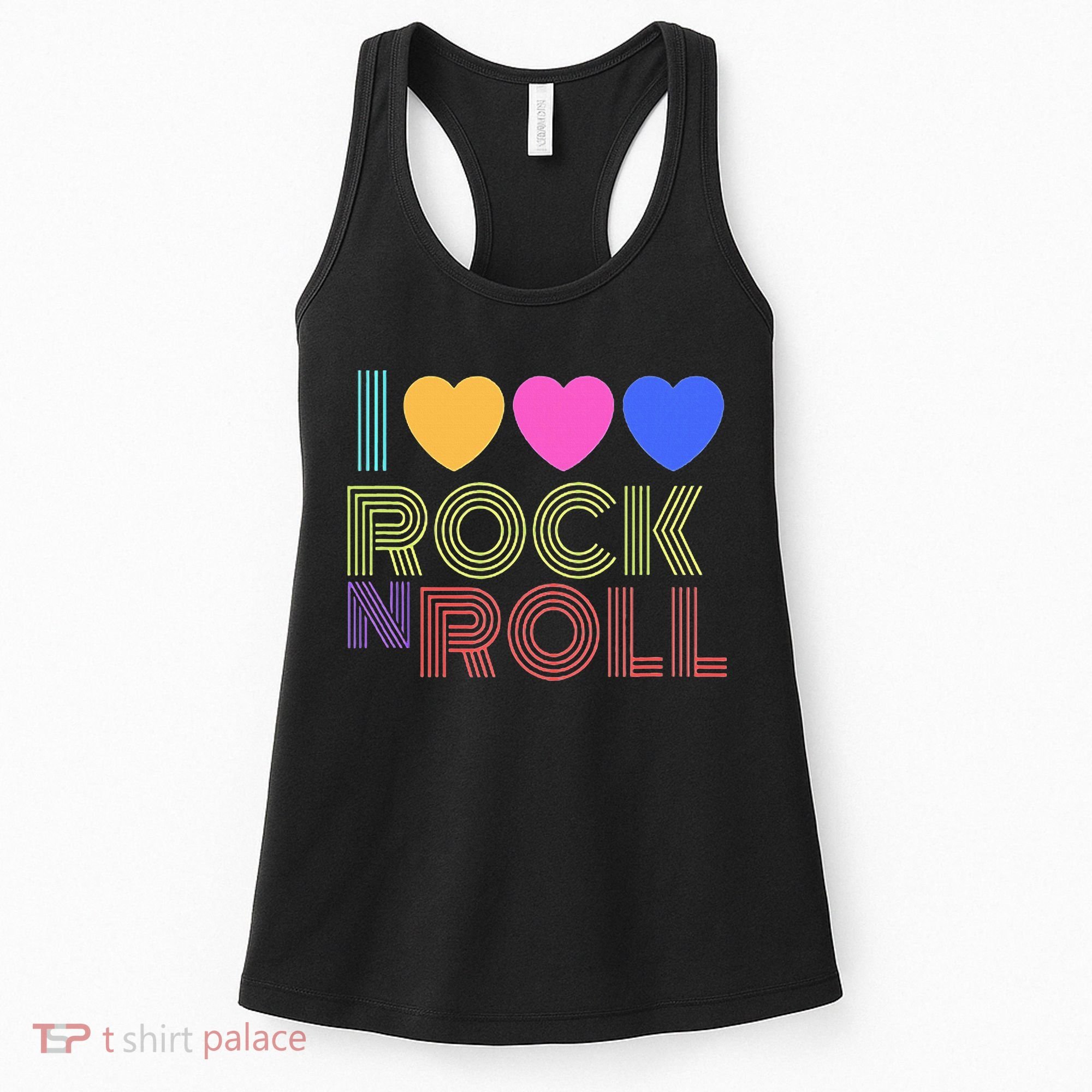Retro 80s Hearts I Love Rock N Roll Music For Fans Young Women's Tank Top