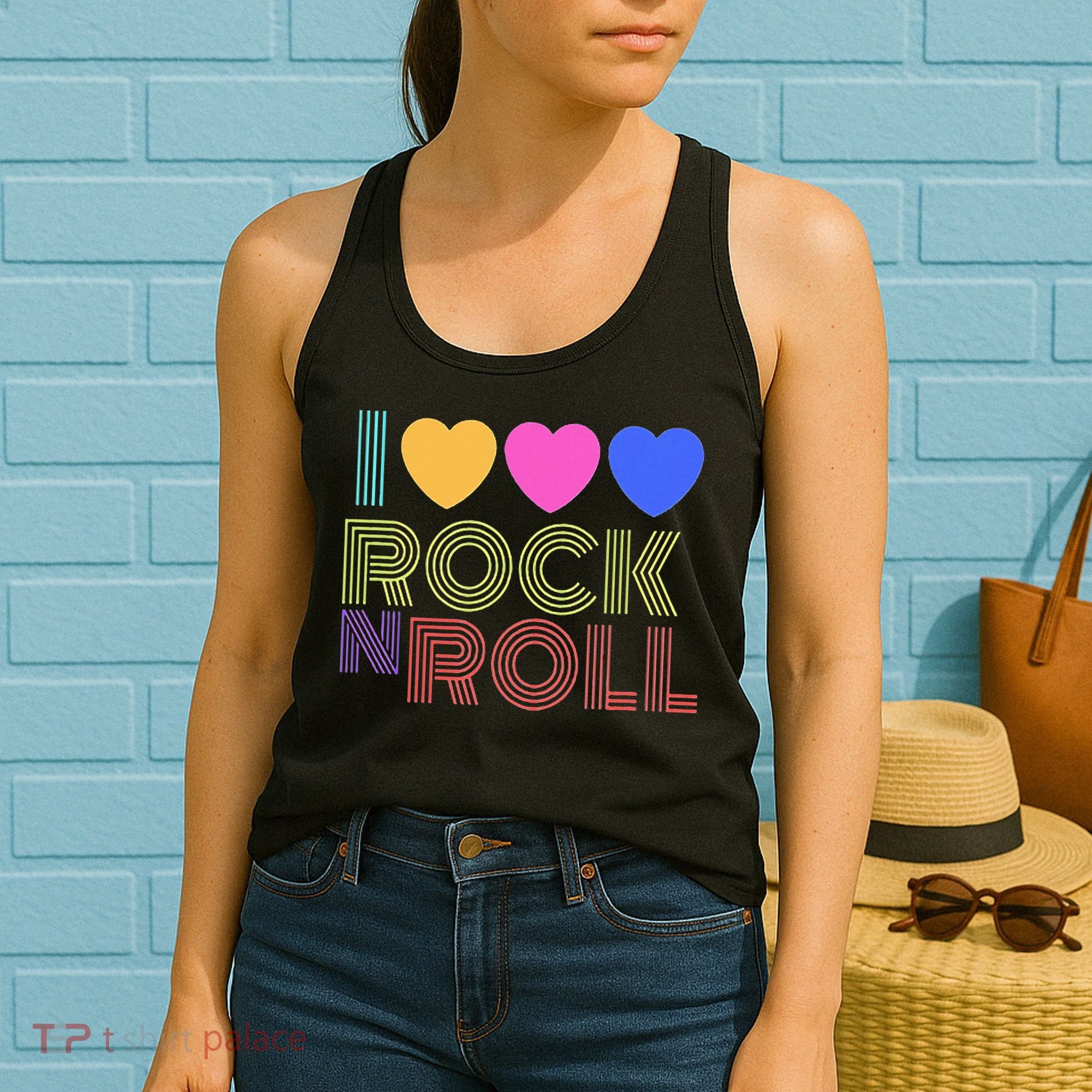 Retro 80s Hearts I Love Rock N Roll Music For Fans Young Women's Tank Top