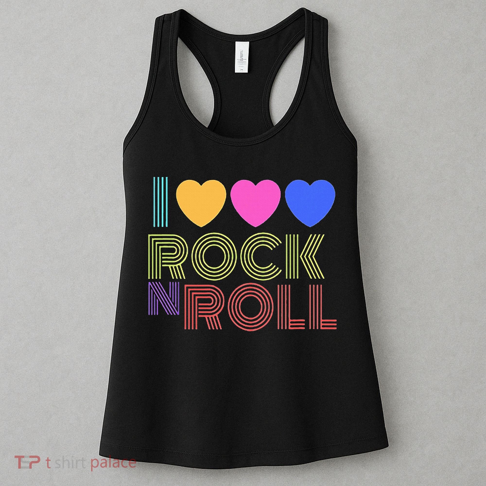 Retro 80s Hearts I Love Rock N Roll Music For Fans Young Women's Tank Top