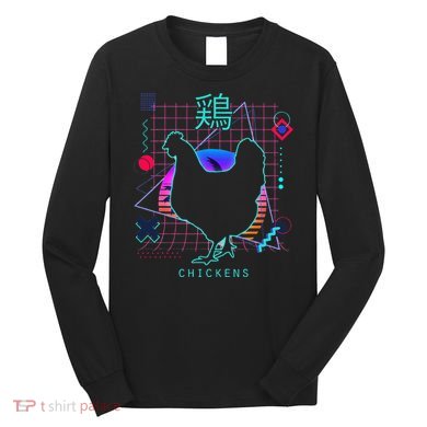 Retro 80s Japanese Chicken Aesthetic Funny Vaporwave Chicken  Long Sleeve Shirt
