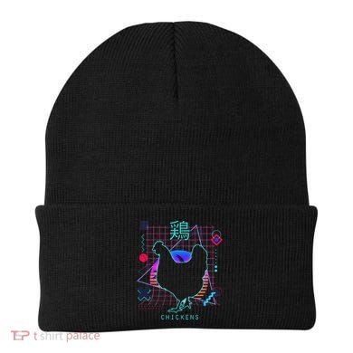 Retro 80s Japanese Chicken Aesthetic Funny Vaporwave Chicken  Beanie