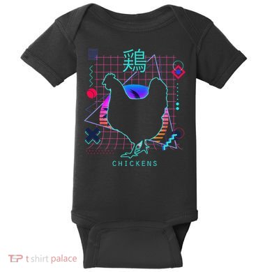 Retro 80s Japanese Chicken Aesthetic Funny Vaporwave Chicken  Baby Bodysuit