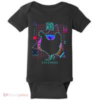 Retro 80s Japanese Chicken Aesthetic Funny Vaporwave Chicken  Baby Bodysuit thumb 0