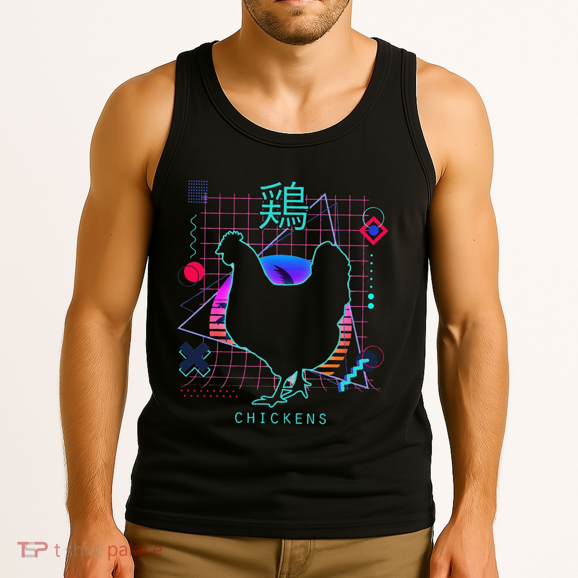 Retro 80s Japanese Chicken Aesthetic Funny Vaporwave Chicken  Tank Top