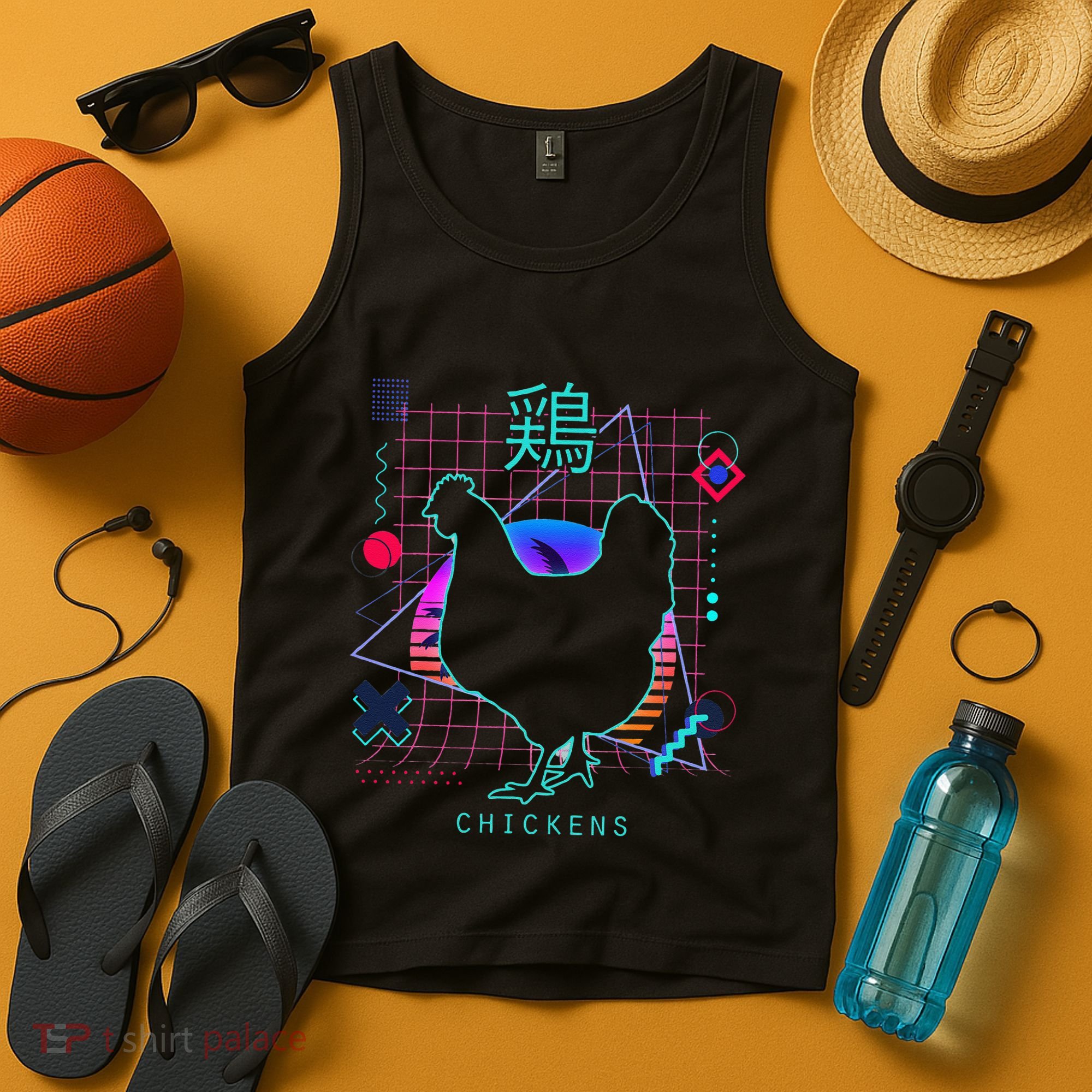 Retro 80s Japanese Chicken Aesthetic Funny Vaporwave Chicken  Tank Top