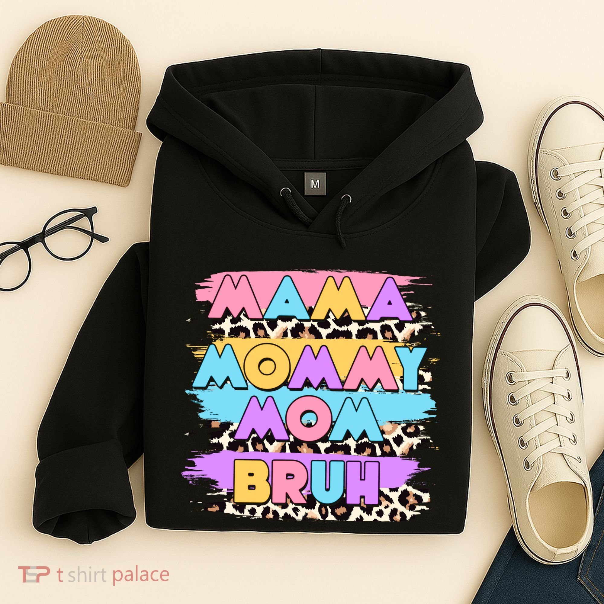 Retro 80's Leopard Print Mama Mommy Mom Bruh Hoodie