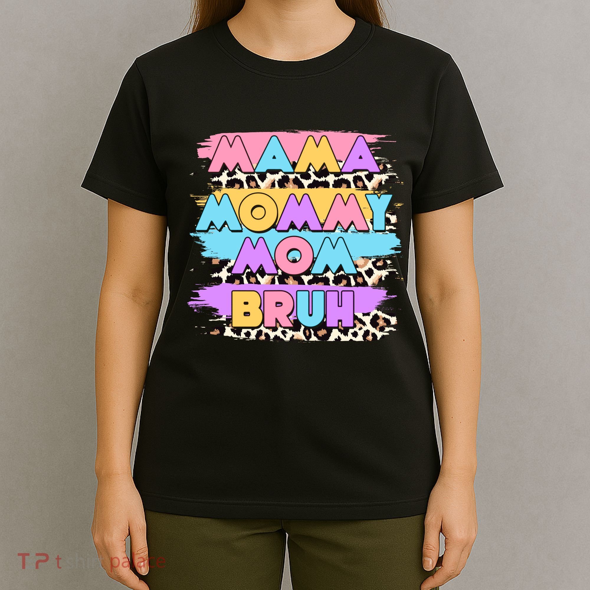Retro 80's Leopard Print Mama Mommy Mom Bruh T-Shirt