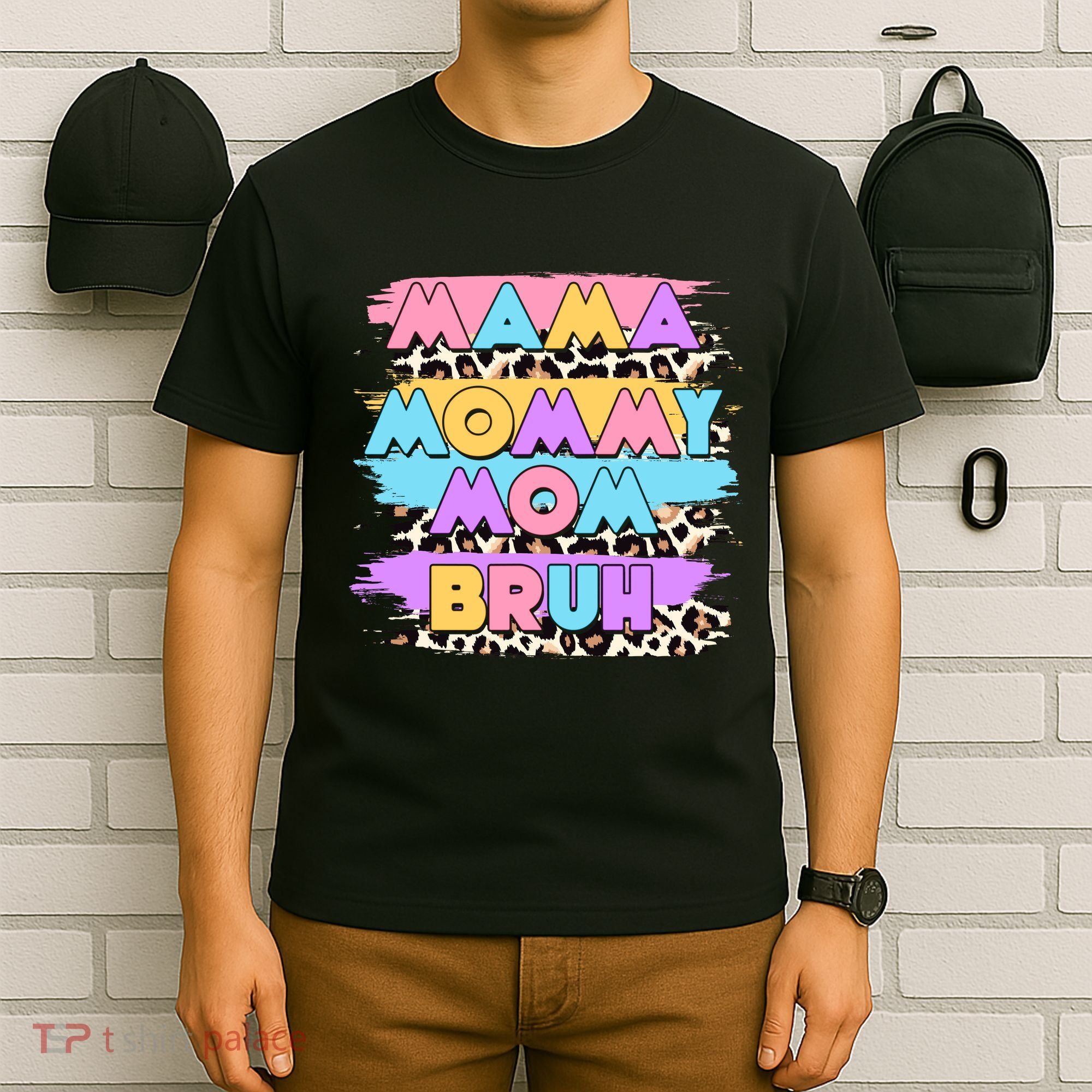 Retro 80's Leopard Print Mama Mommy Mom Bruh T-Shirt