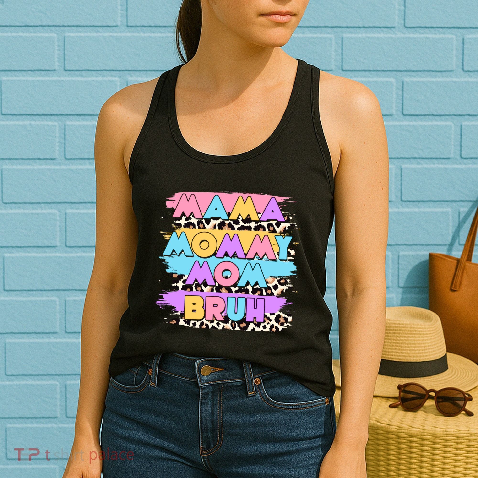 Retro 80's Leopard Print Mama Mommy Mom Bruh Women's Tank Top