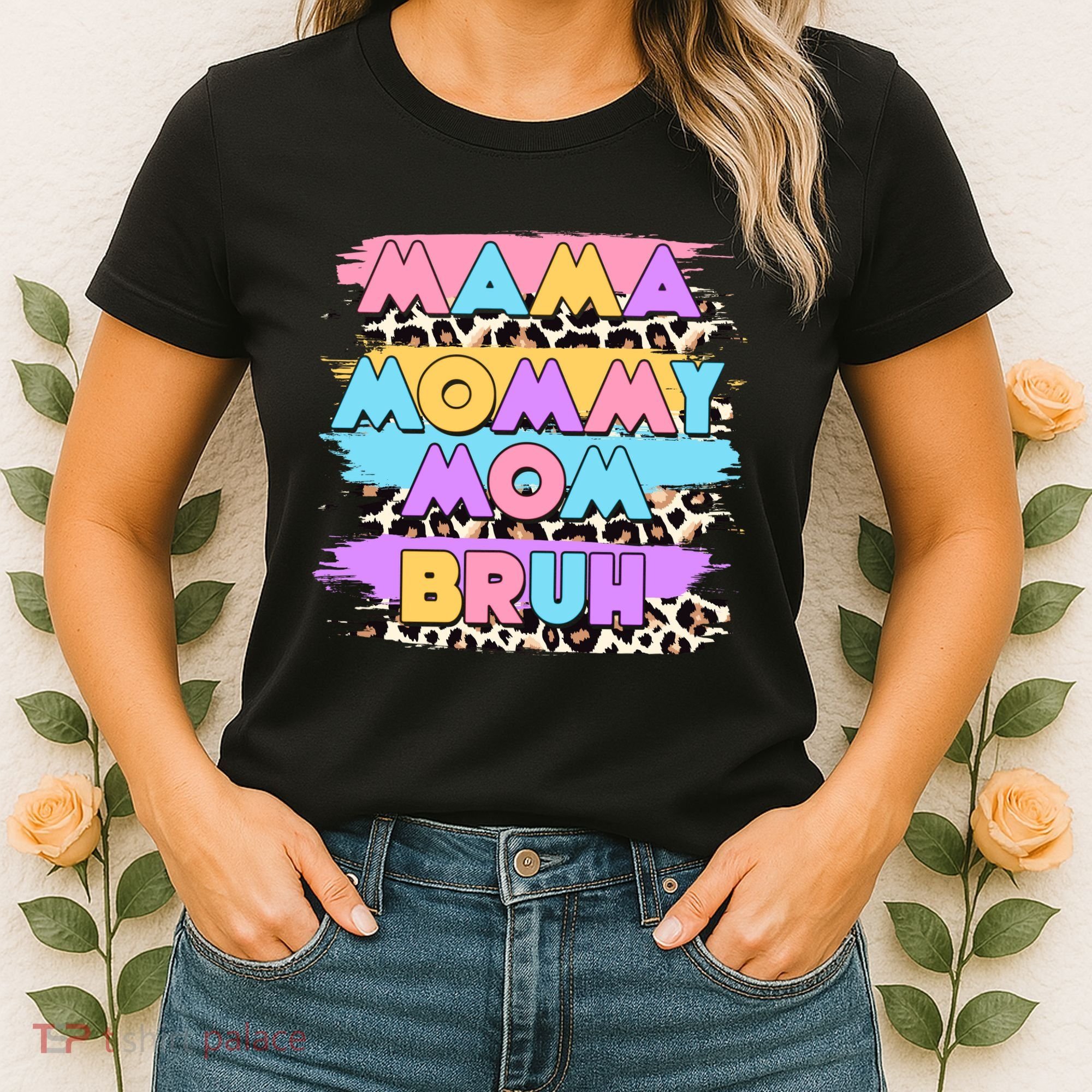 Retro 80's Leopard Print Mama Mommy Mom Bruh Women's T-Shirt