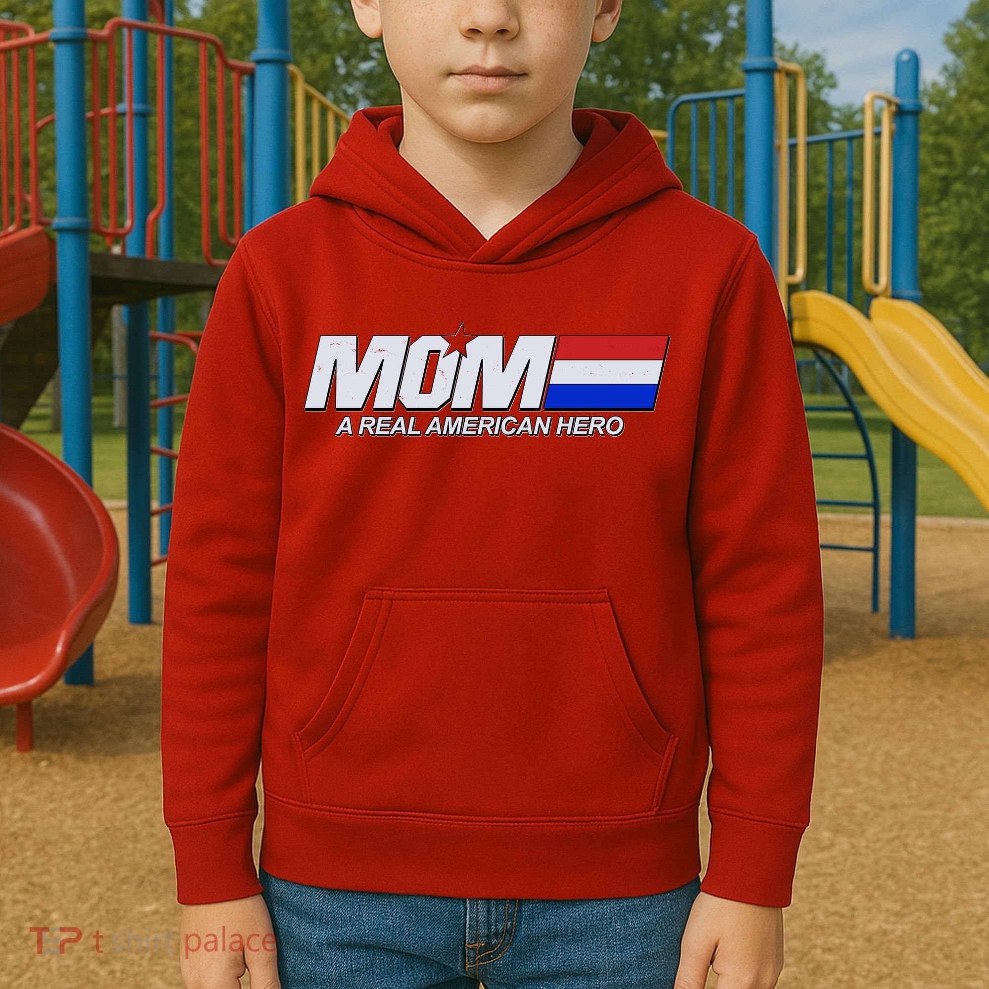 Retro 80's Mom A Real American Hero Kids Hoodie